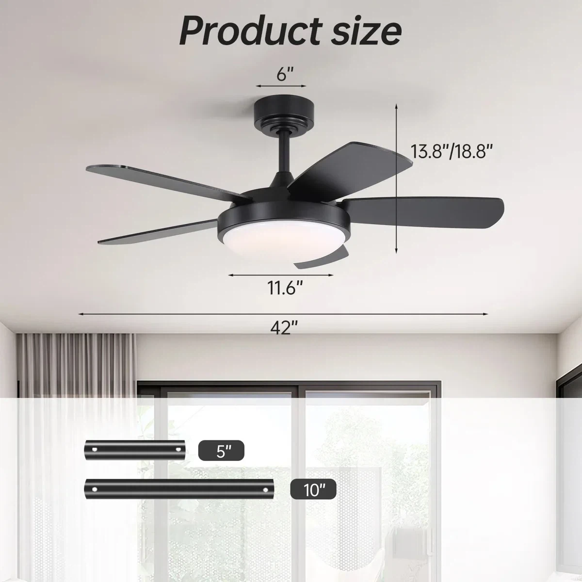 42'' 5 Blade Modern Ceiling Fan With Light and Remote Control - photo 4