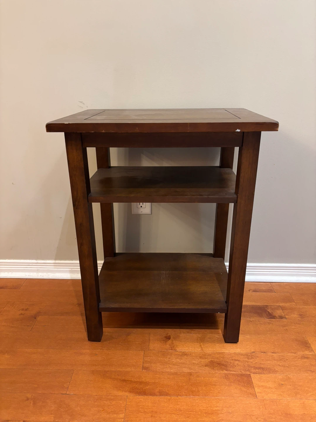 Dark Wood End Table with Shelves