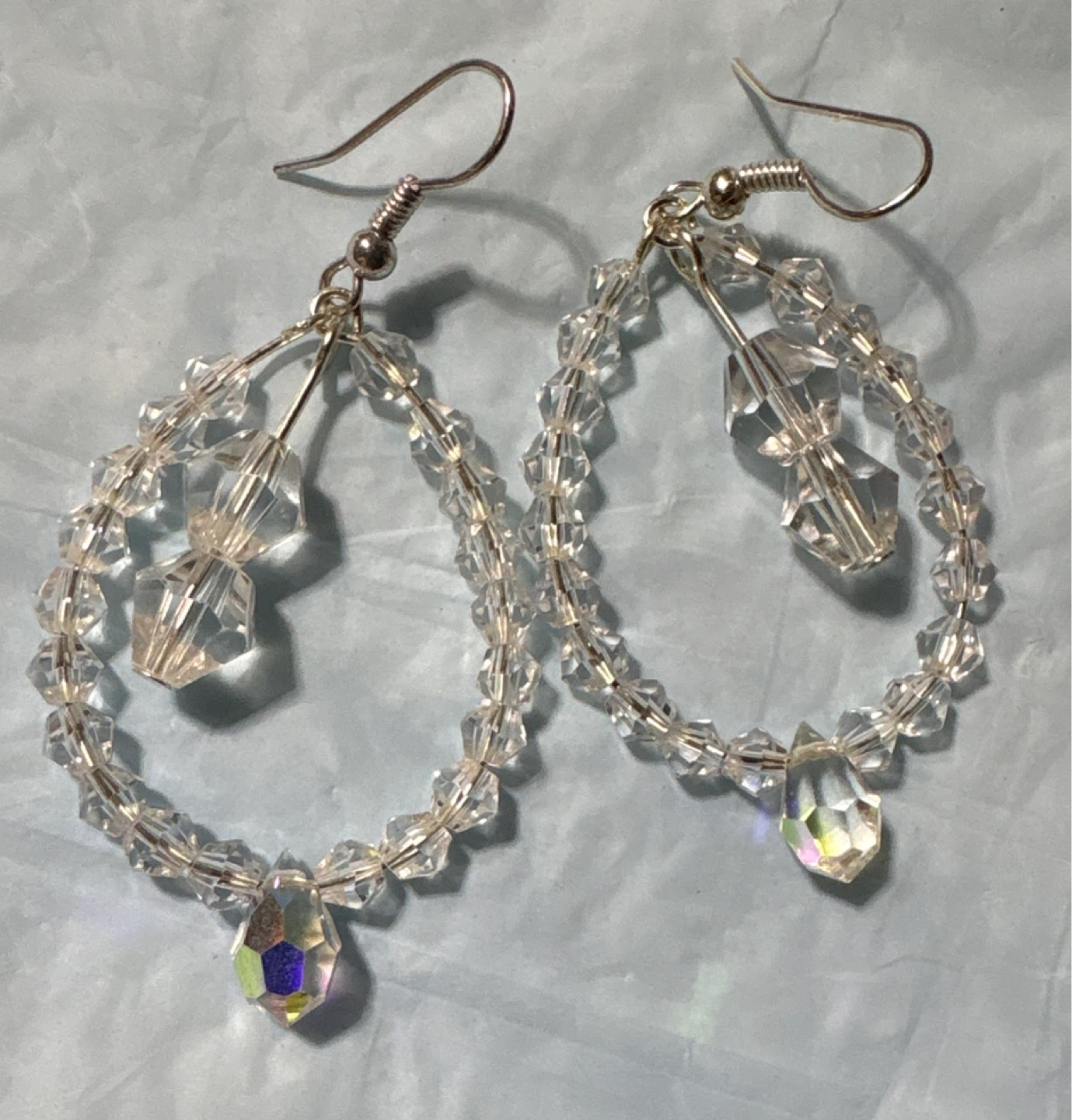 Handmade😊Clear Crystal Beaded Hoop Earrings