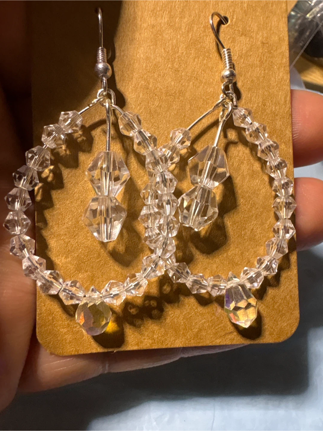 Handmade😊Clear Crystal Beaded Hoop Earrings - photo 2