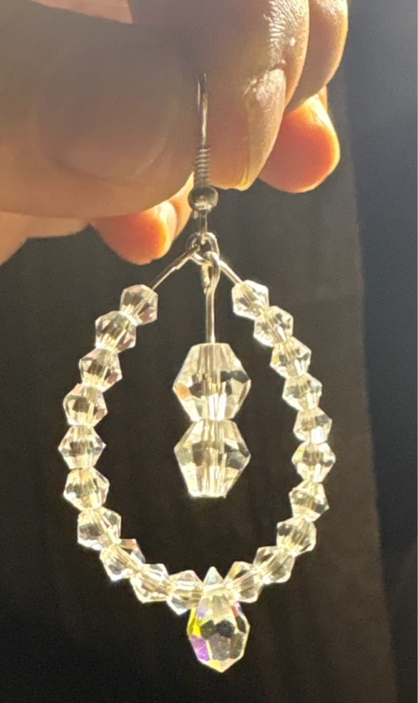 Handmade😊Clear Crystal Beaded Hoop Earrings - photo 3