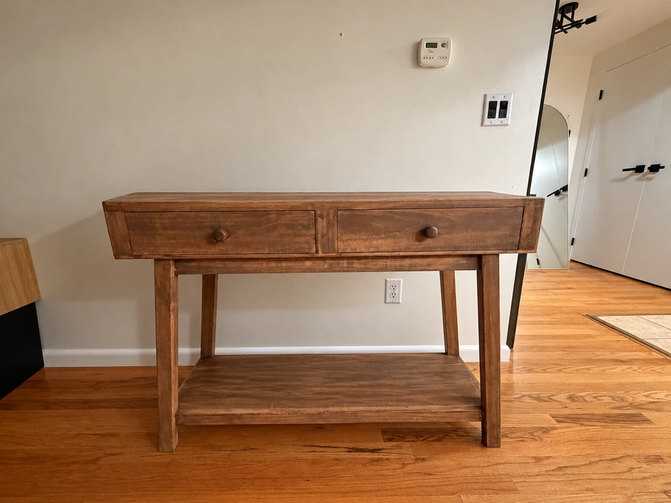 Rustic Wood Console Table with 2 Drawers & Bottom Shelf