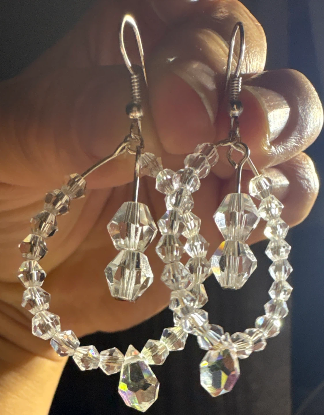 Handmade😊Clear Crystal Beaded Hoop Earrings - photo 4