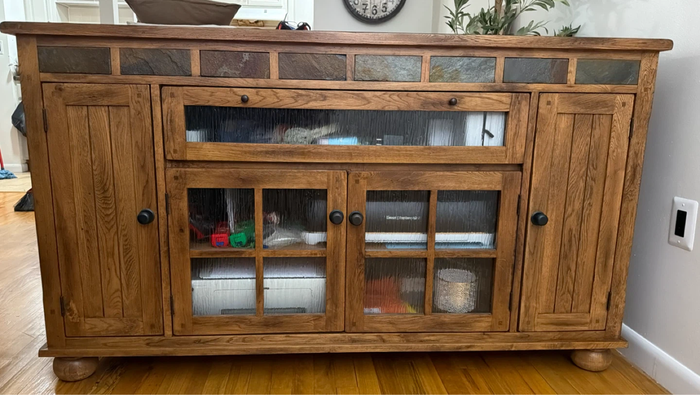 Solid Oak Wood Sideboard Buffet Cabinet – Mission Style