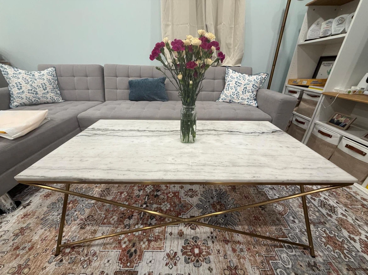 Modern Marble and Gold Metal Coffee Table