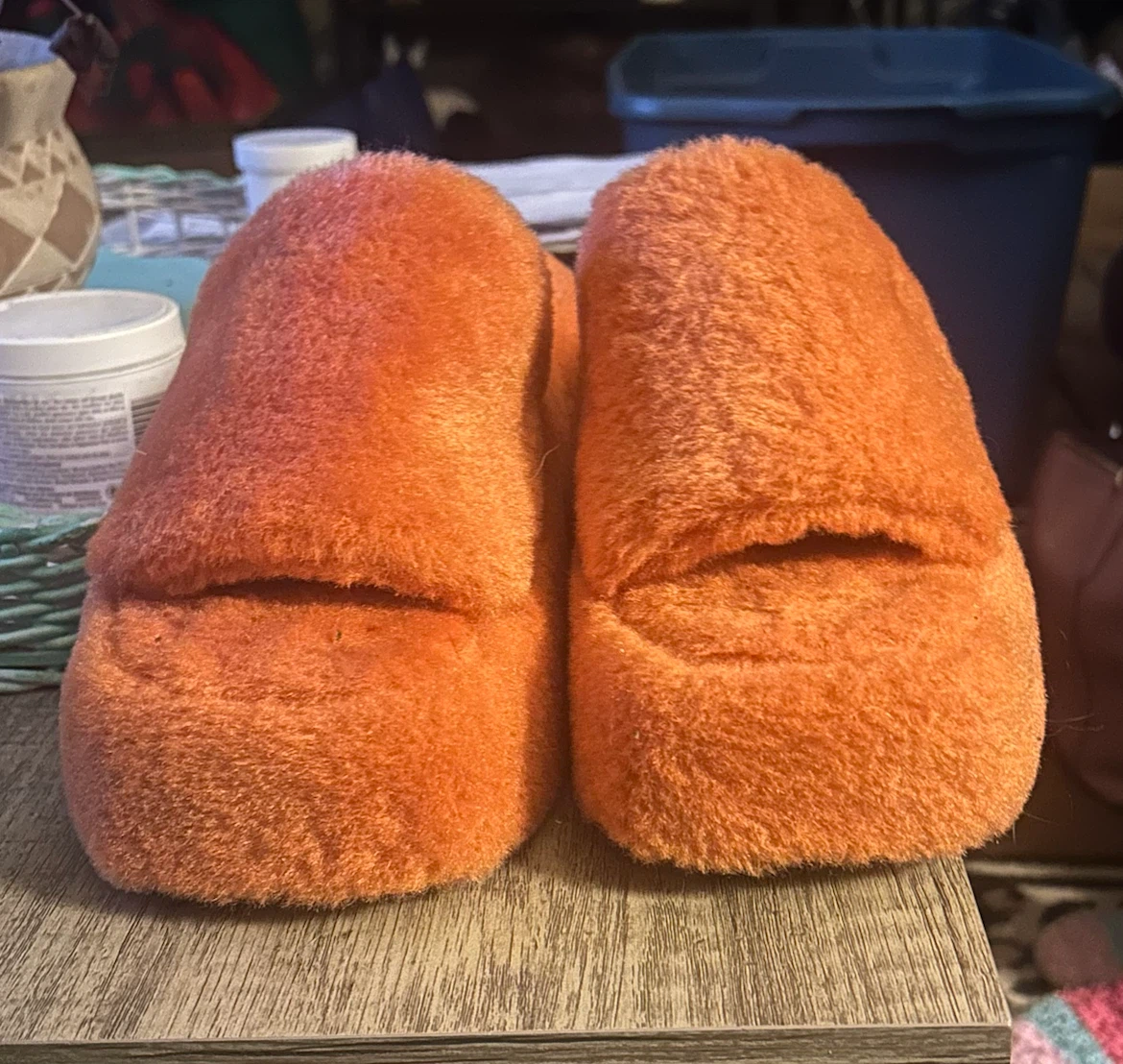 Orange Fuzzy Platform Slippers