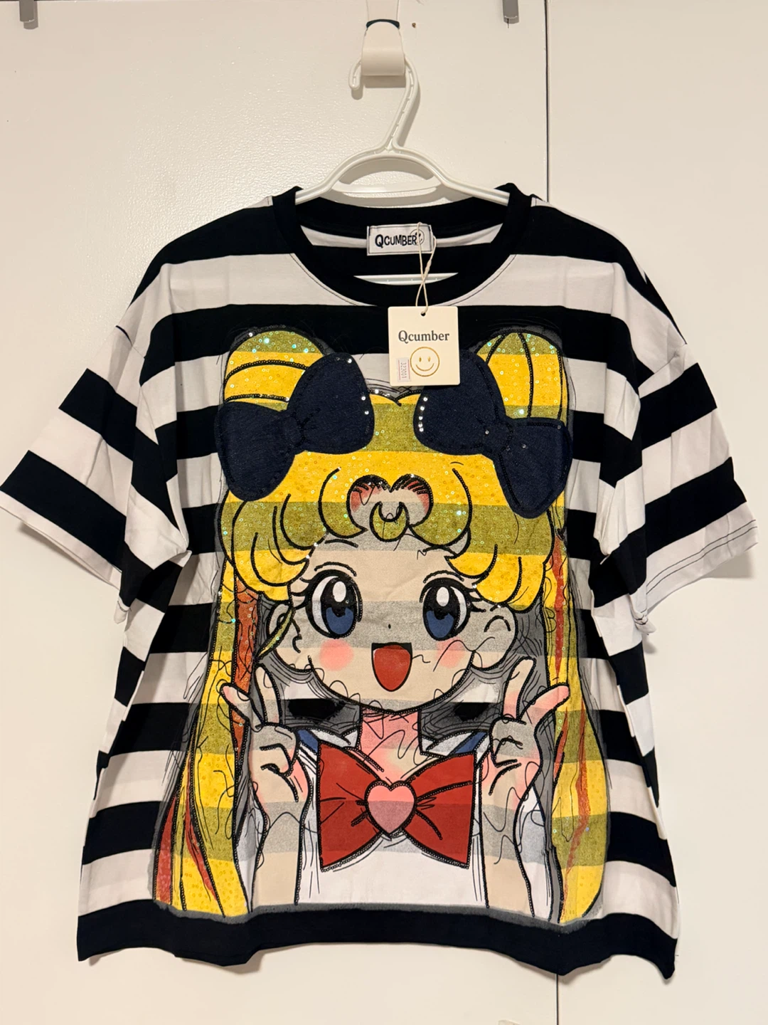 Qcumber Anime Graphic Striped T-Shirt