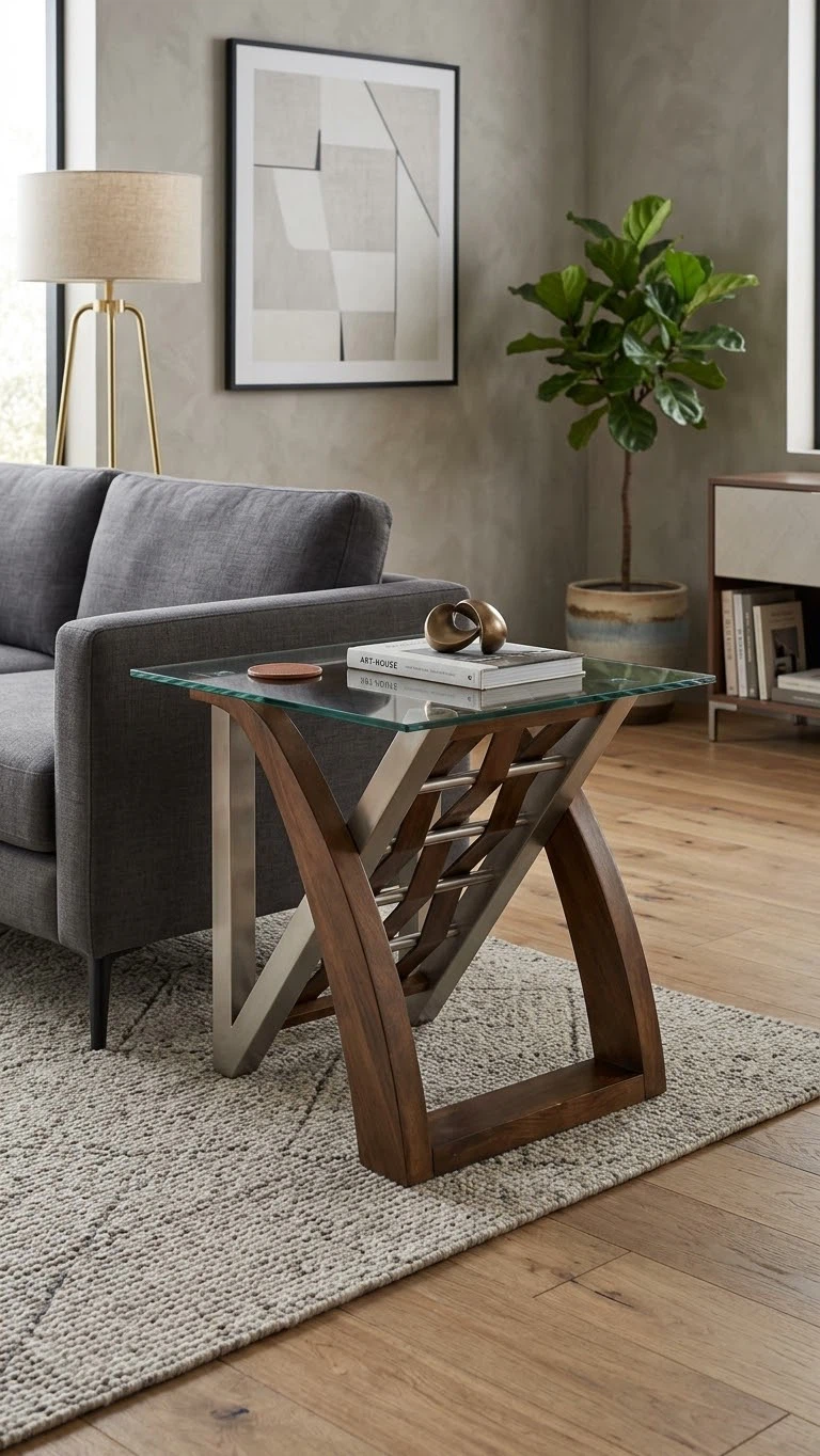 Modern Wood and Metal Coffee Table & Side Table Set - photo 5