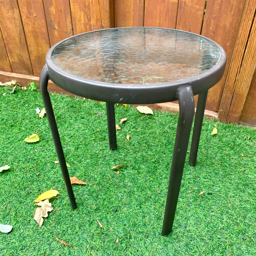 Round Glass Side Table Metal Patio Outdoor Accent End Table