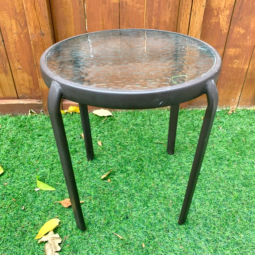 Round Glass Side Table Metal Patio Outdoor Accent End Table - photo 2