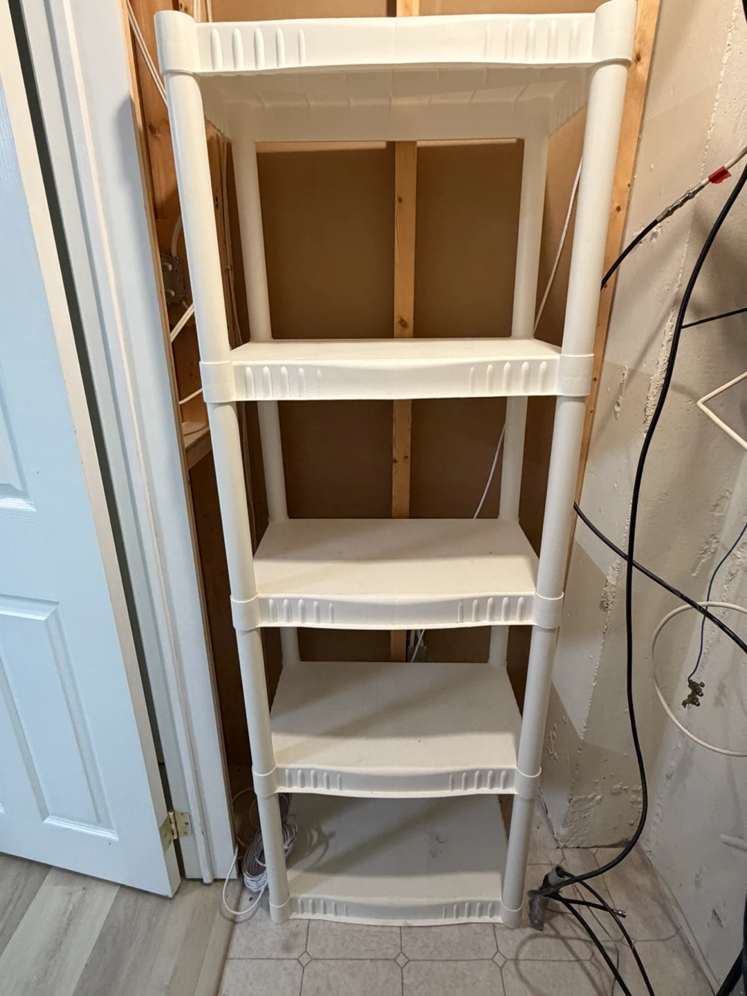 White storage shelves