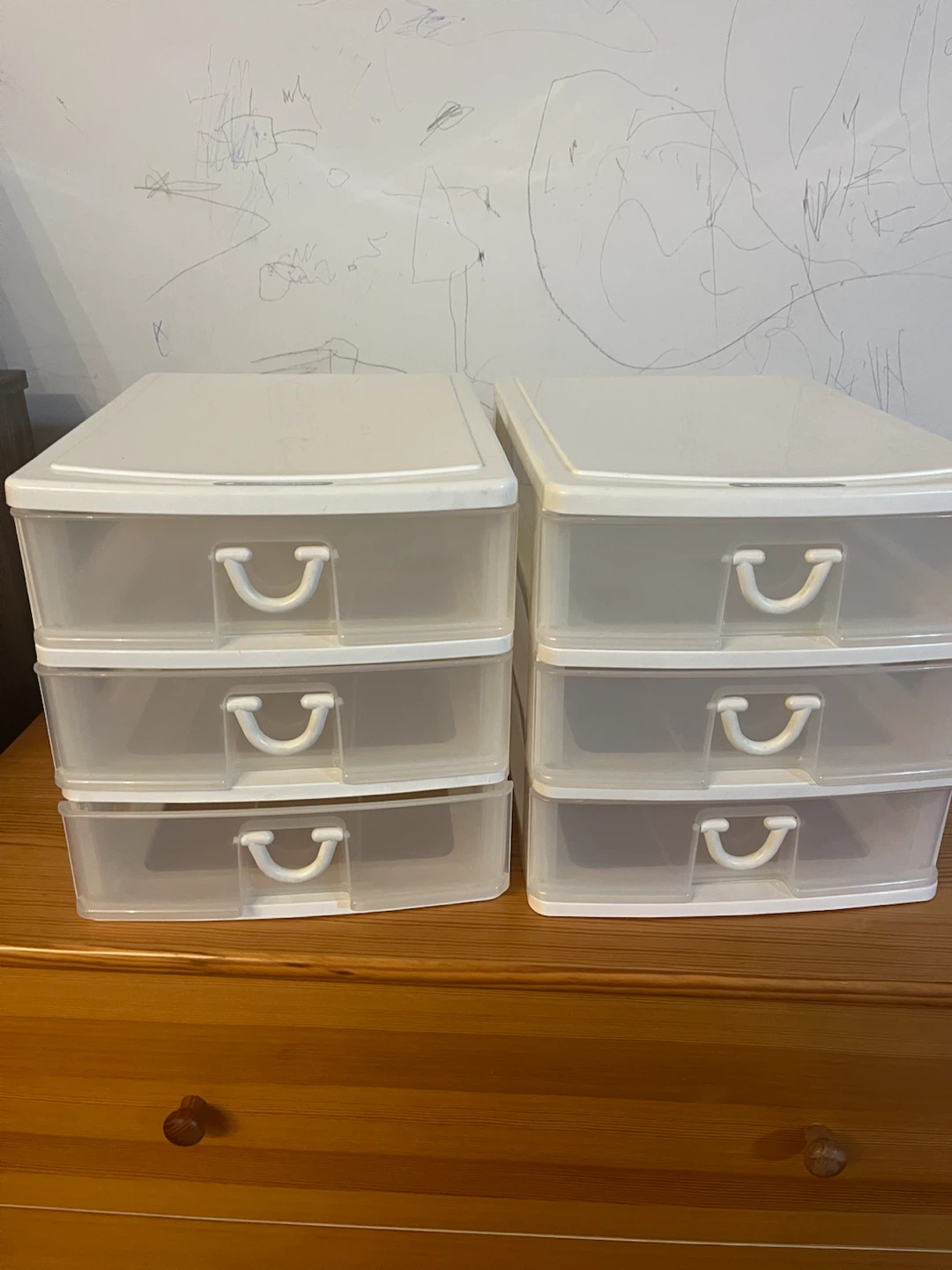 Two 3-Drawer Plastic Storage Organizers
