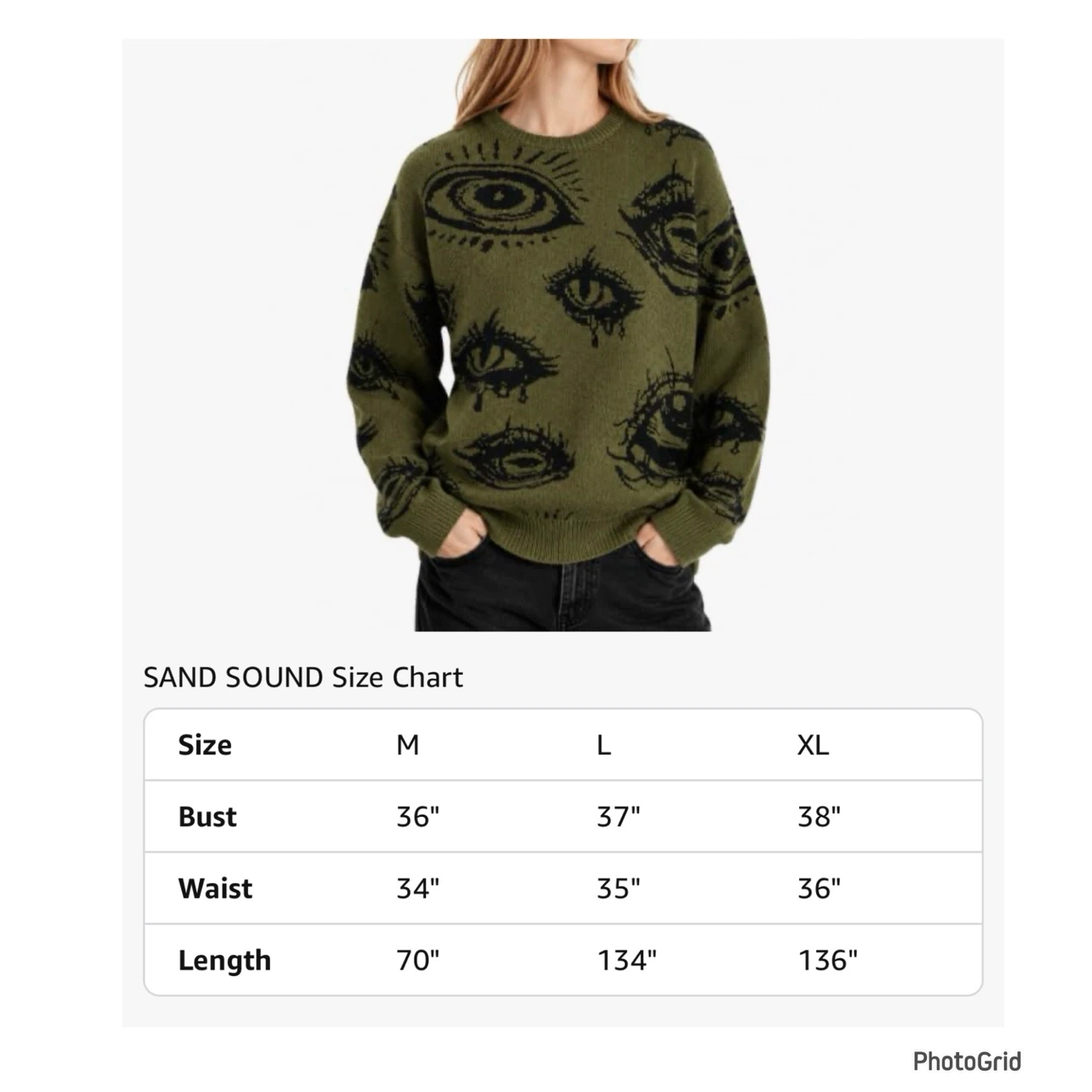 Brand new Size L Women Goth Aesthetic Eye Print Crewneck Sweater - photo 5