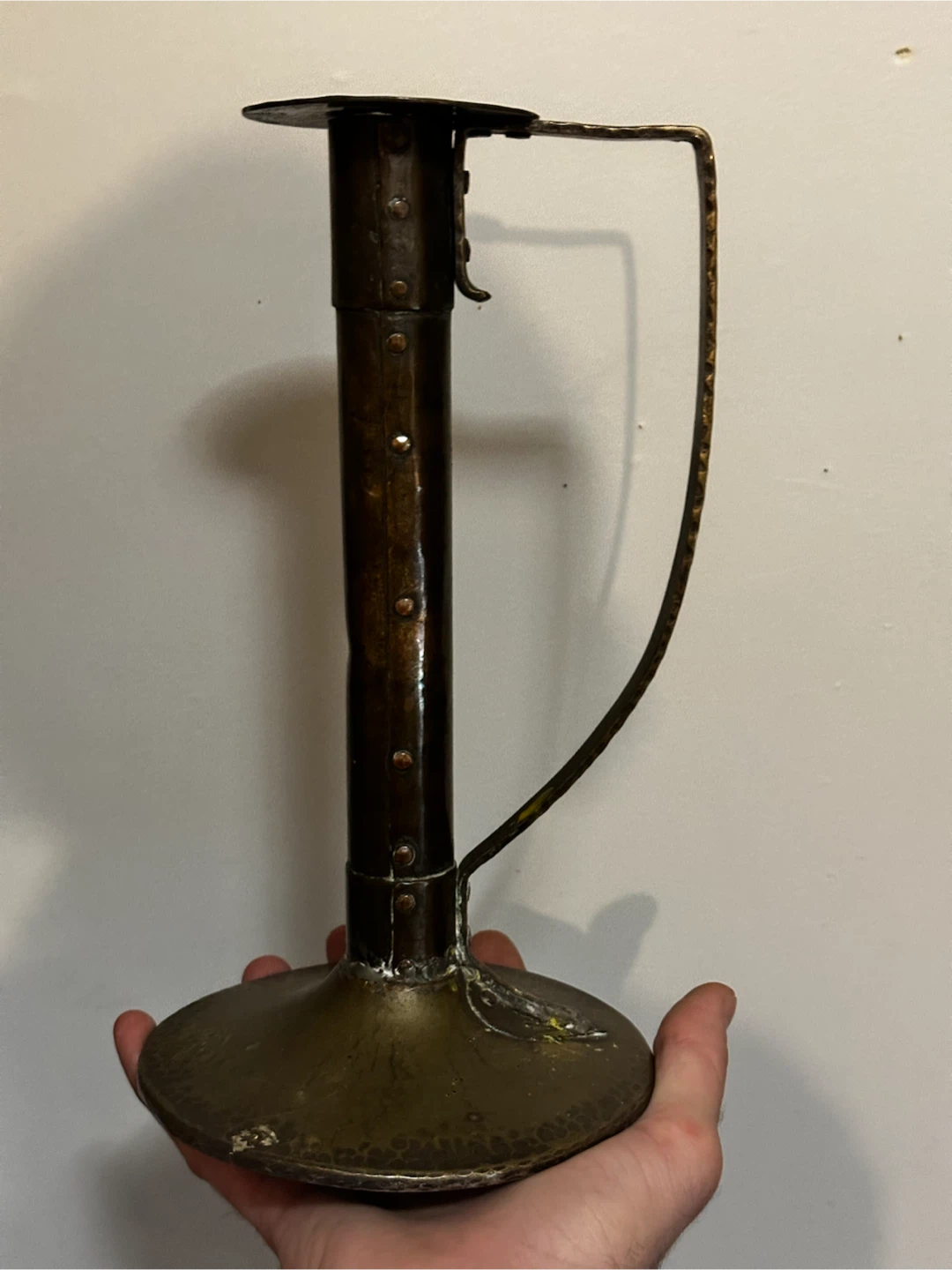 Antique 1902 Arts & Crafts Hammered Copper Candlestick