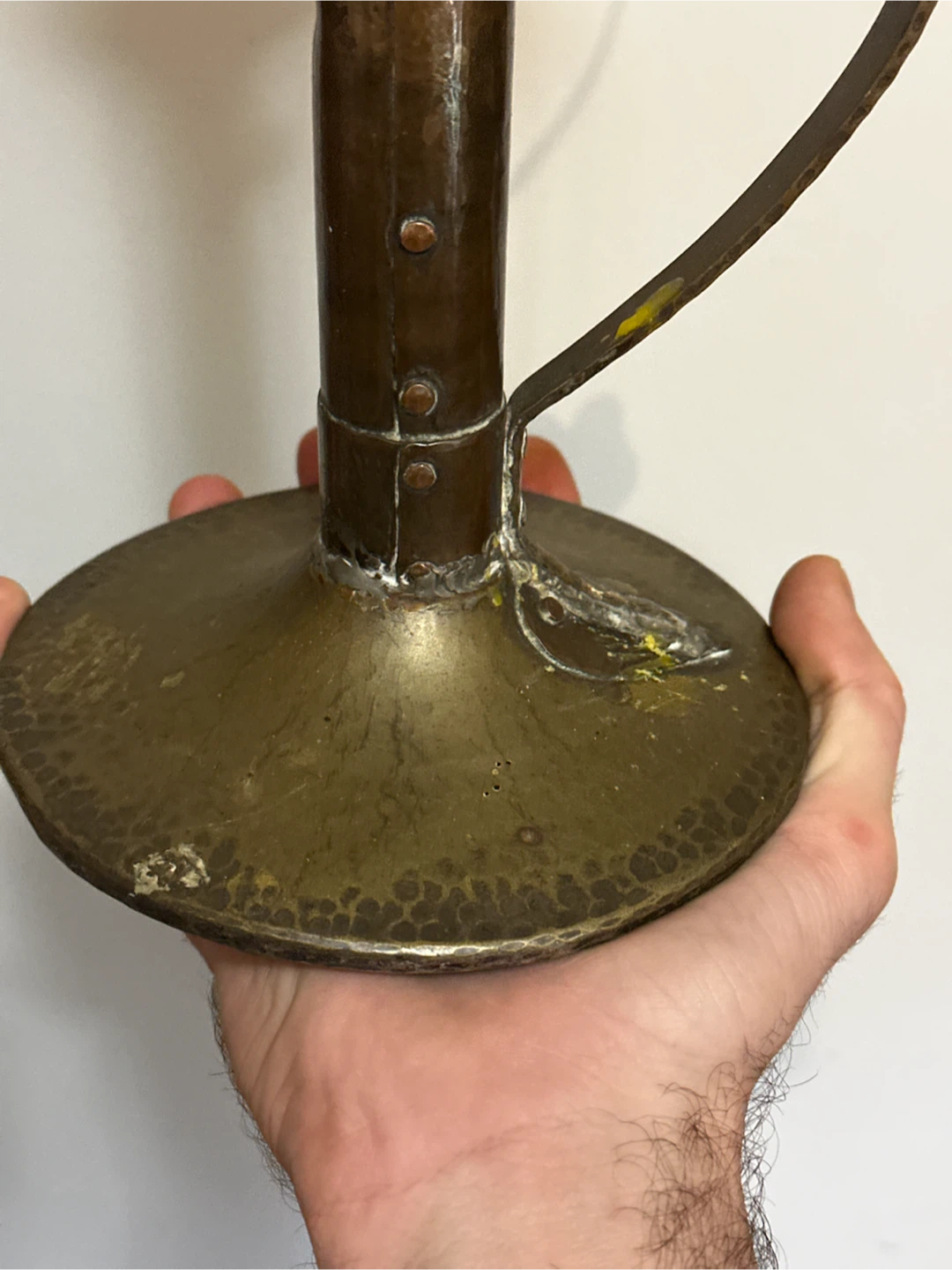Antique 1902 Arts & Crafts Hammered Copper Candlestick - photo 5