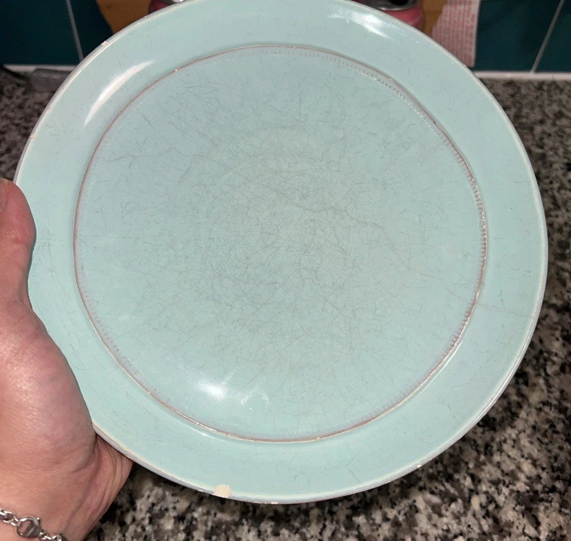 3 Crate & Barrel Como Salad Plate Aqua Blue Italy Earthenware