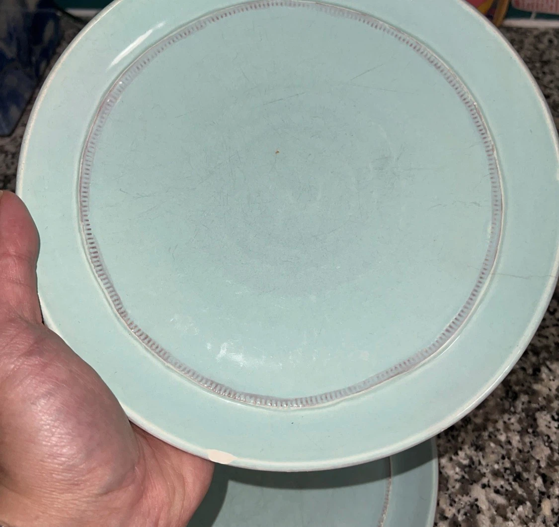 3 Crate & Barrel Como Salad Plate Aqua Blue Italy Earthenware - photo 2