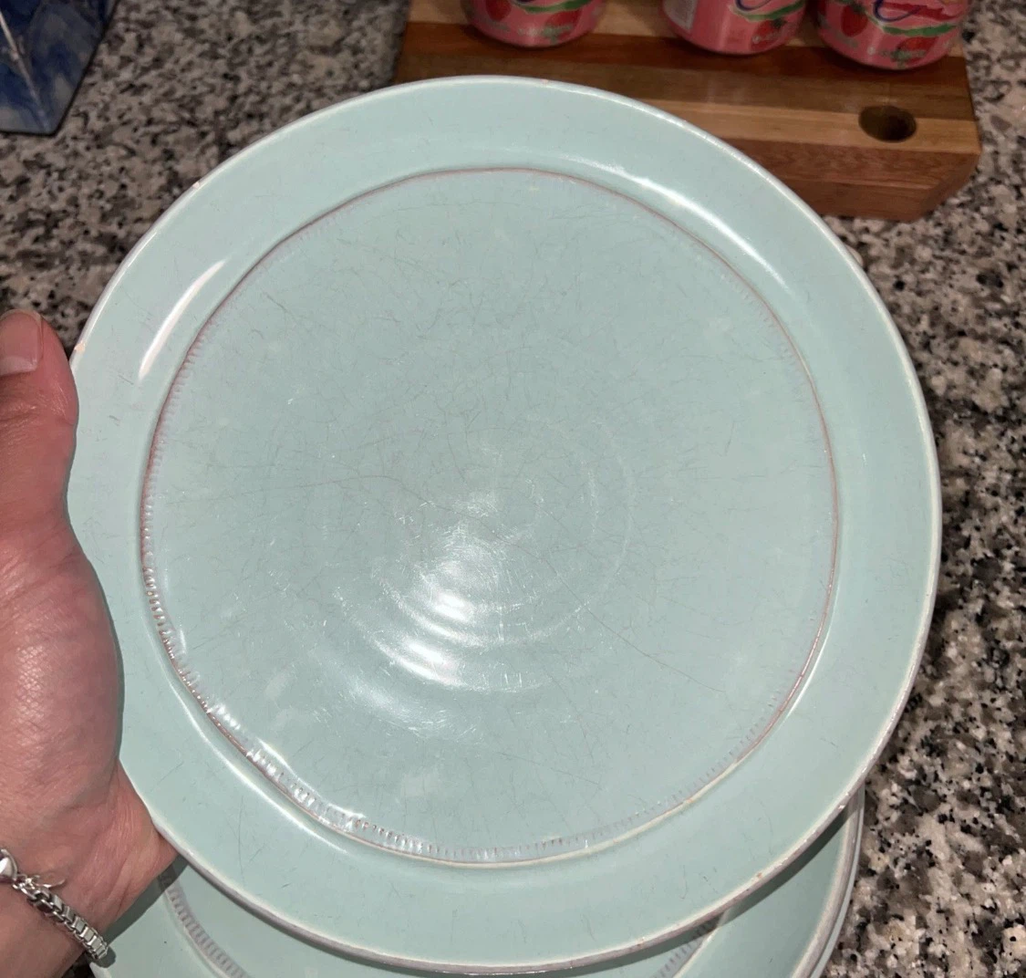 3 Crate & Barrel Como Salad Plate Aqua Blue Italy Earthenware - photo 3