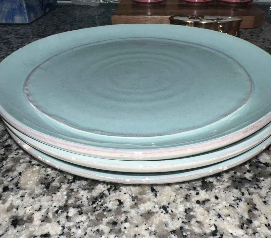 3 Crate & Barrel Como Salad Plate Aqua Blue Italy Earthenware - photo 4