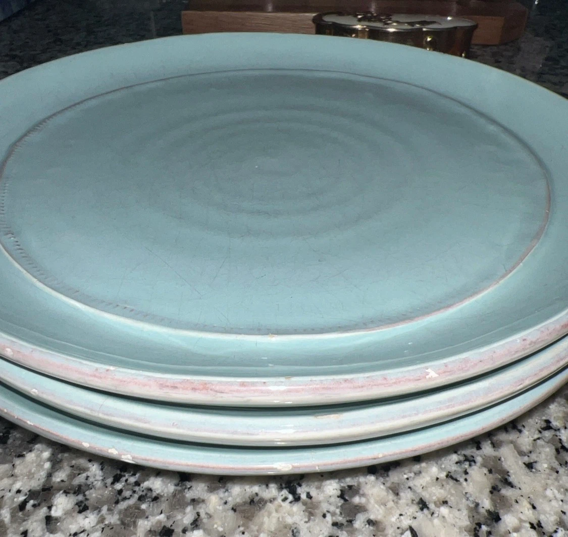3 Crate & Barrel Como Salad Plate Aqua Blue Italy Earthenware - photo 5