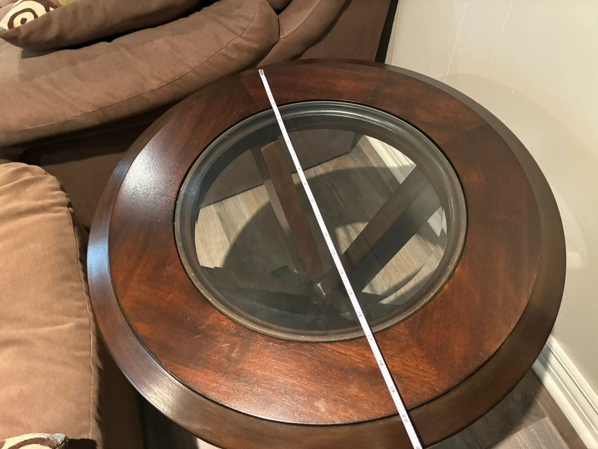 Round wooden side table with glass insert - photo 3