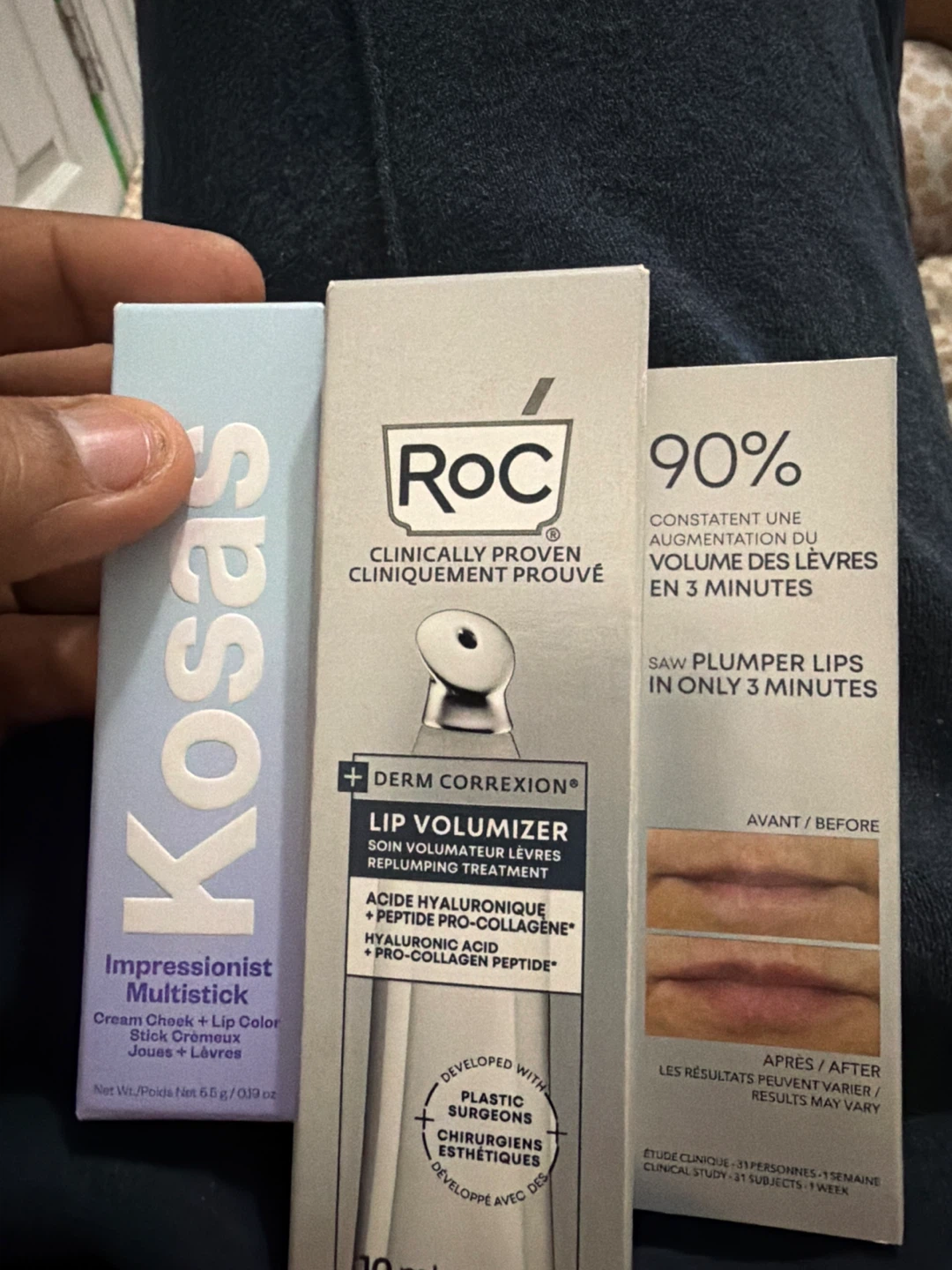Kosas Impressionist Multistick and RoC Lip Volumizer