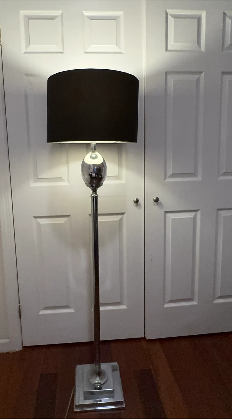 Chrome Floor Lamp with Black Shade