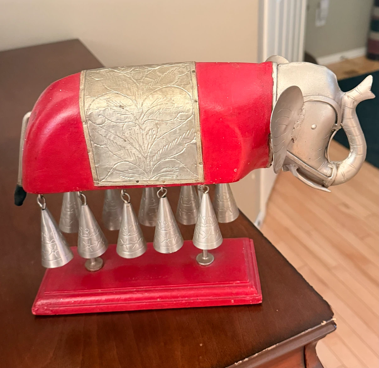 Decorative Red and Silver Elephant Ornament