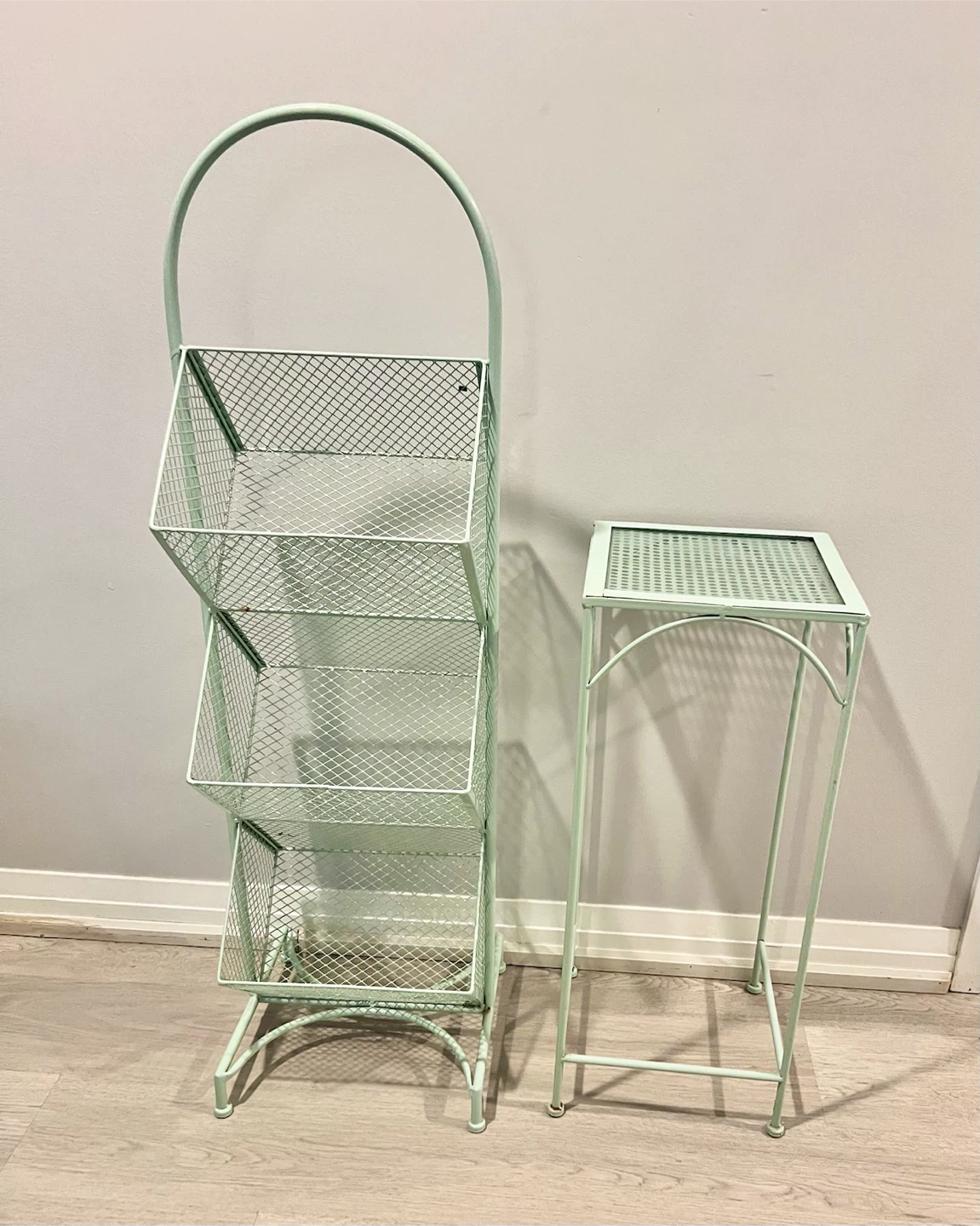 Mint Green Metal Three-Tier Rack and Side Table