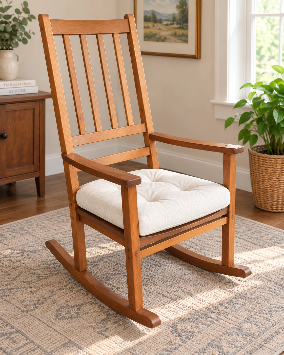 Mission-Style Wooden Rocking Chair with Cushion - photo 2