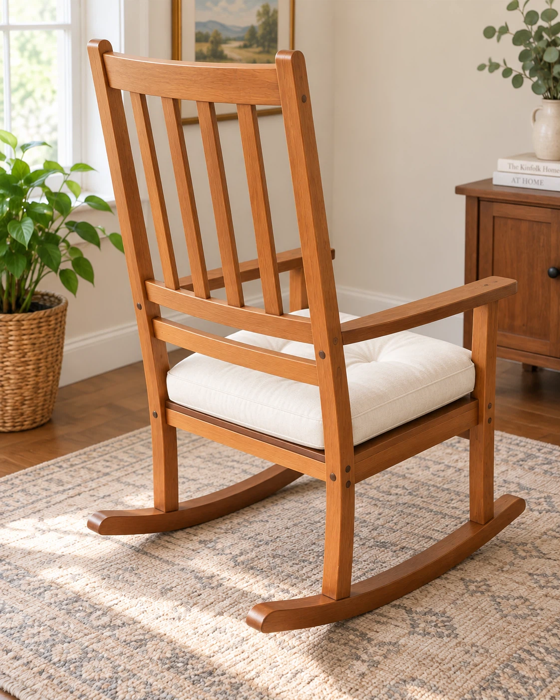 Mission-Style Wooden Rocking Chair with Cushion - photo 3