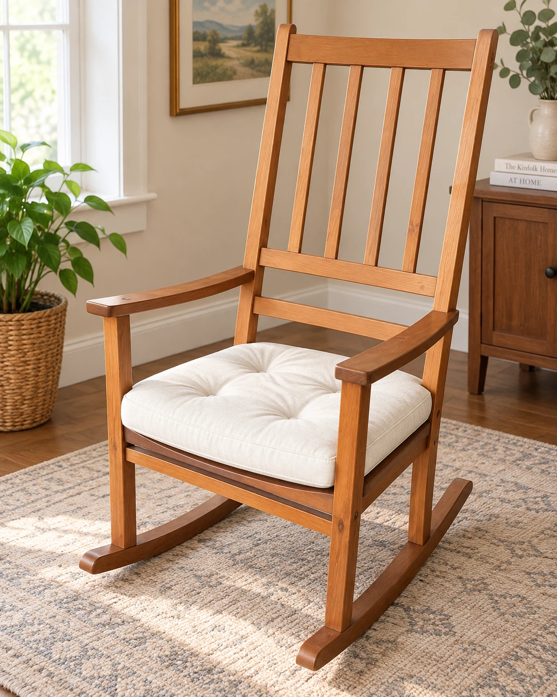 Mission-Style Wooden Rocking Chair with Cushion - photo 4