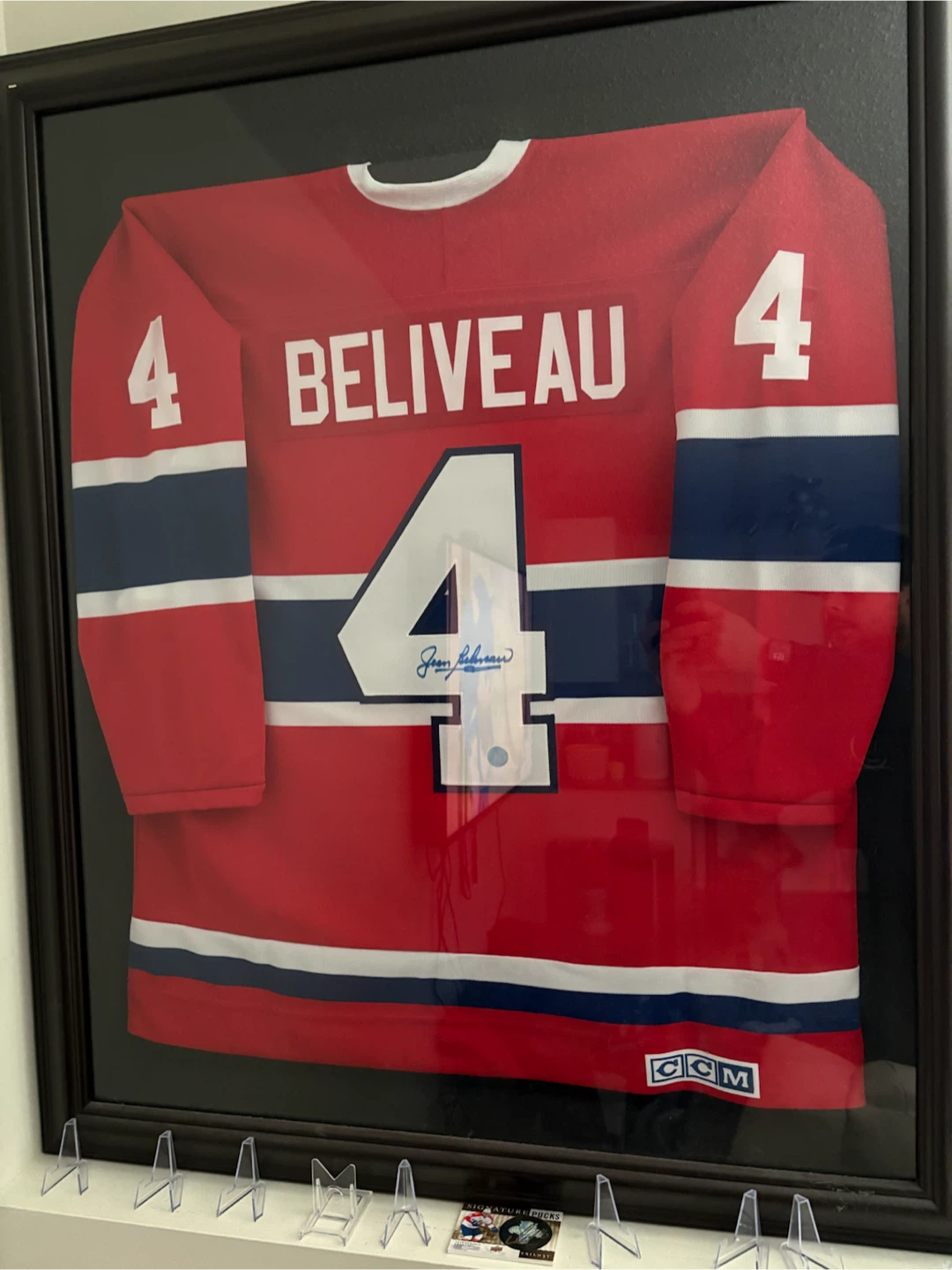 Framed Jean Beliveau Autographed Canadiens Jersey