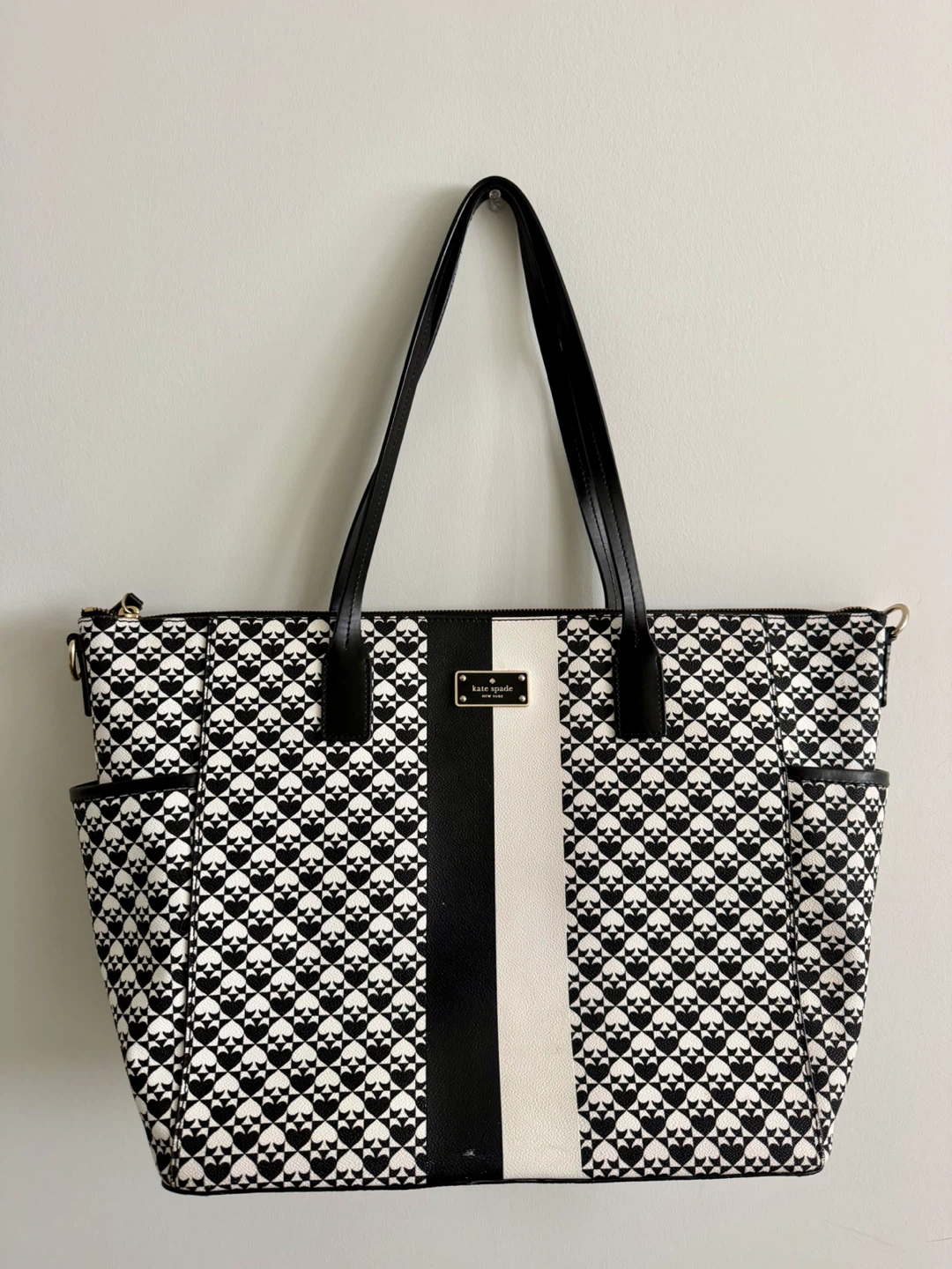Kate Spade Black White Spade Print Tote Bag | Pink Interior