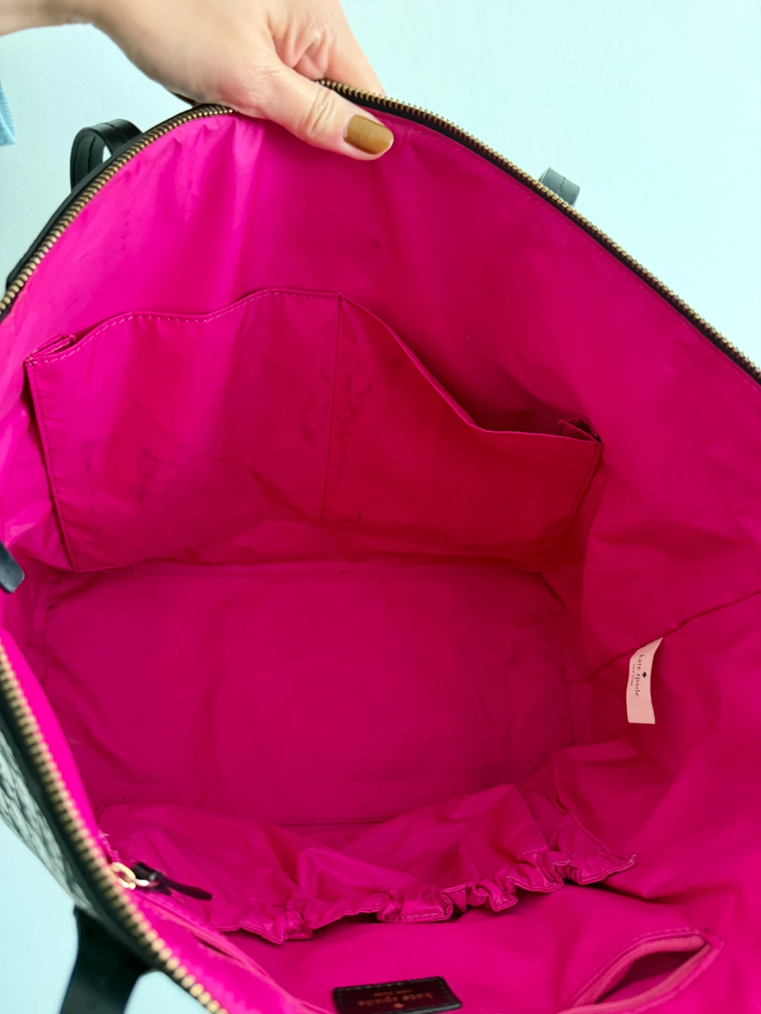 Kate Spade Black White Spade Print Tote Bag | Pink Interior - photo 5