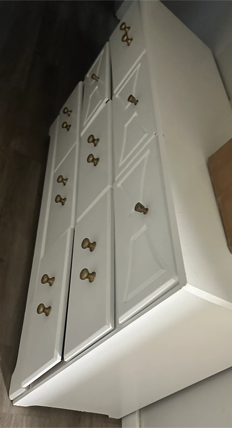 White Dresser with Brass Hardware
