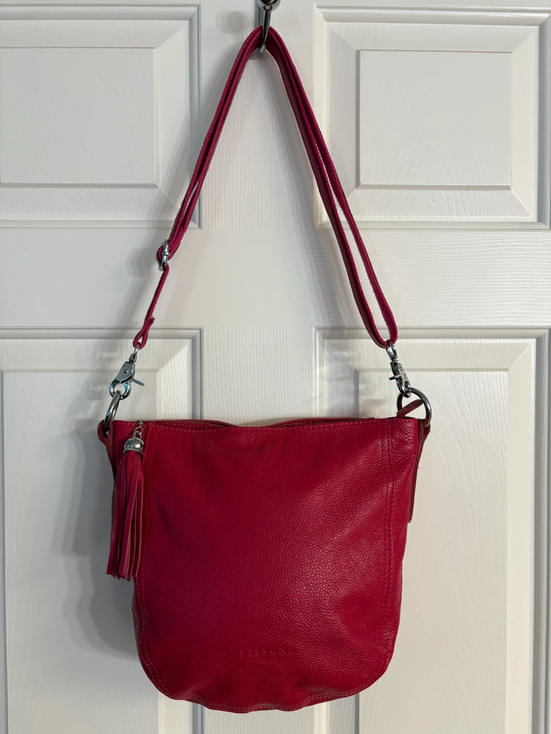 Dissona Italy Hot Pink Leather Crossbody Hobo Bag