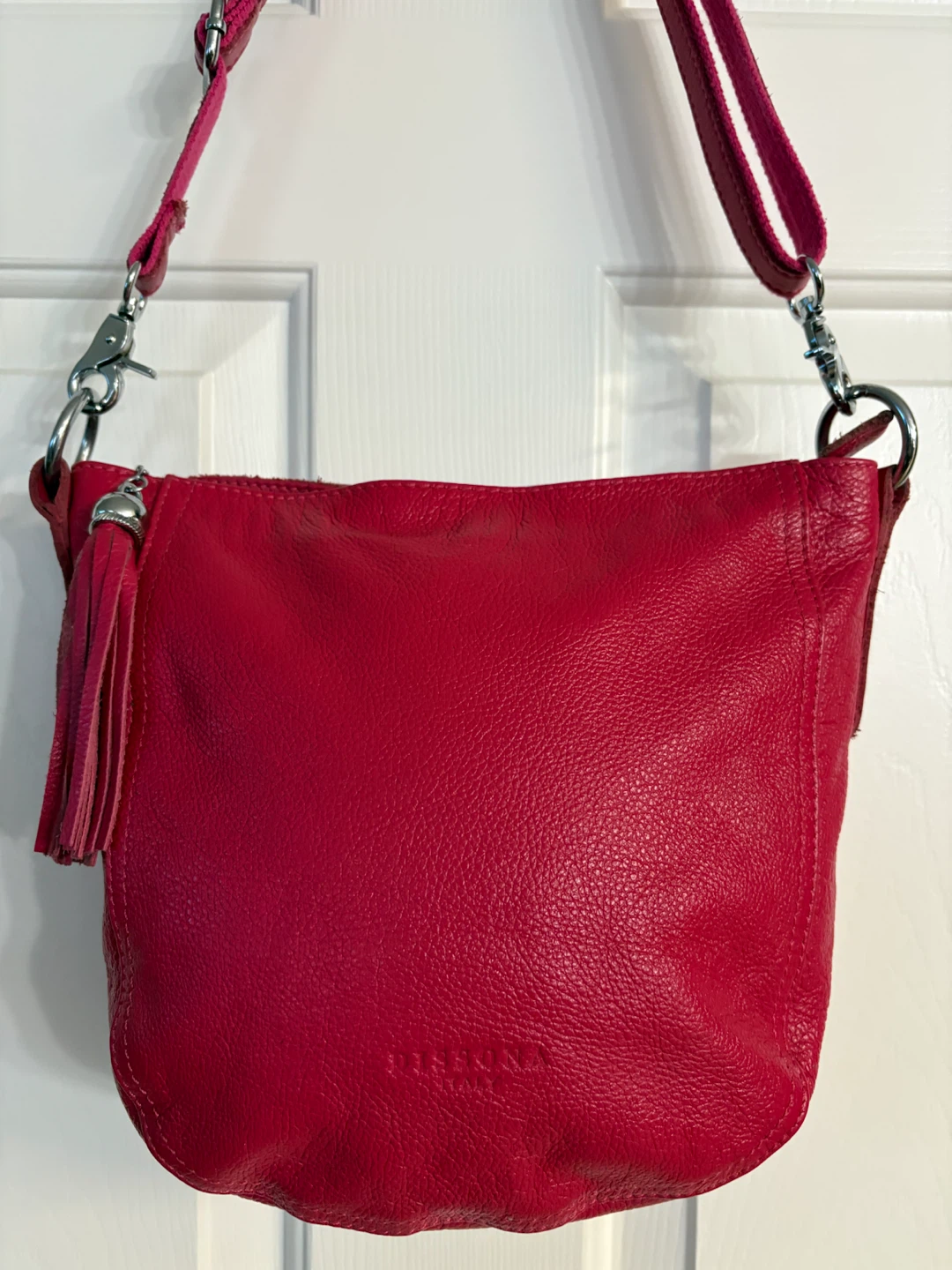 Dissona Italy Hot Pink Leather Crossbody Hobo Bag - photo 2