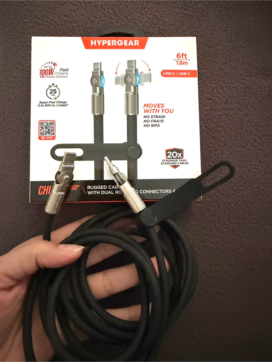 HyperGear 6ft 100W USB-C to USB-C Rotating Cable