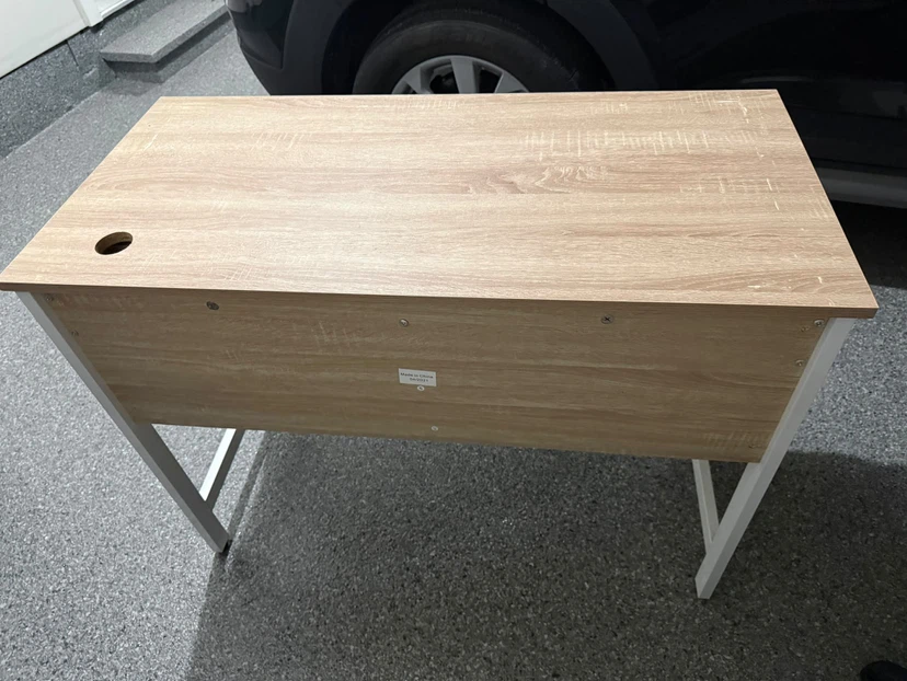 Wood and white metal desk - Computer desk/Study Table