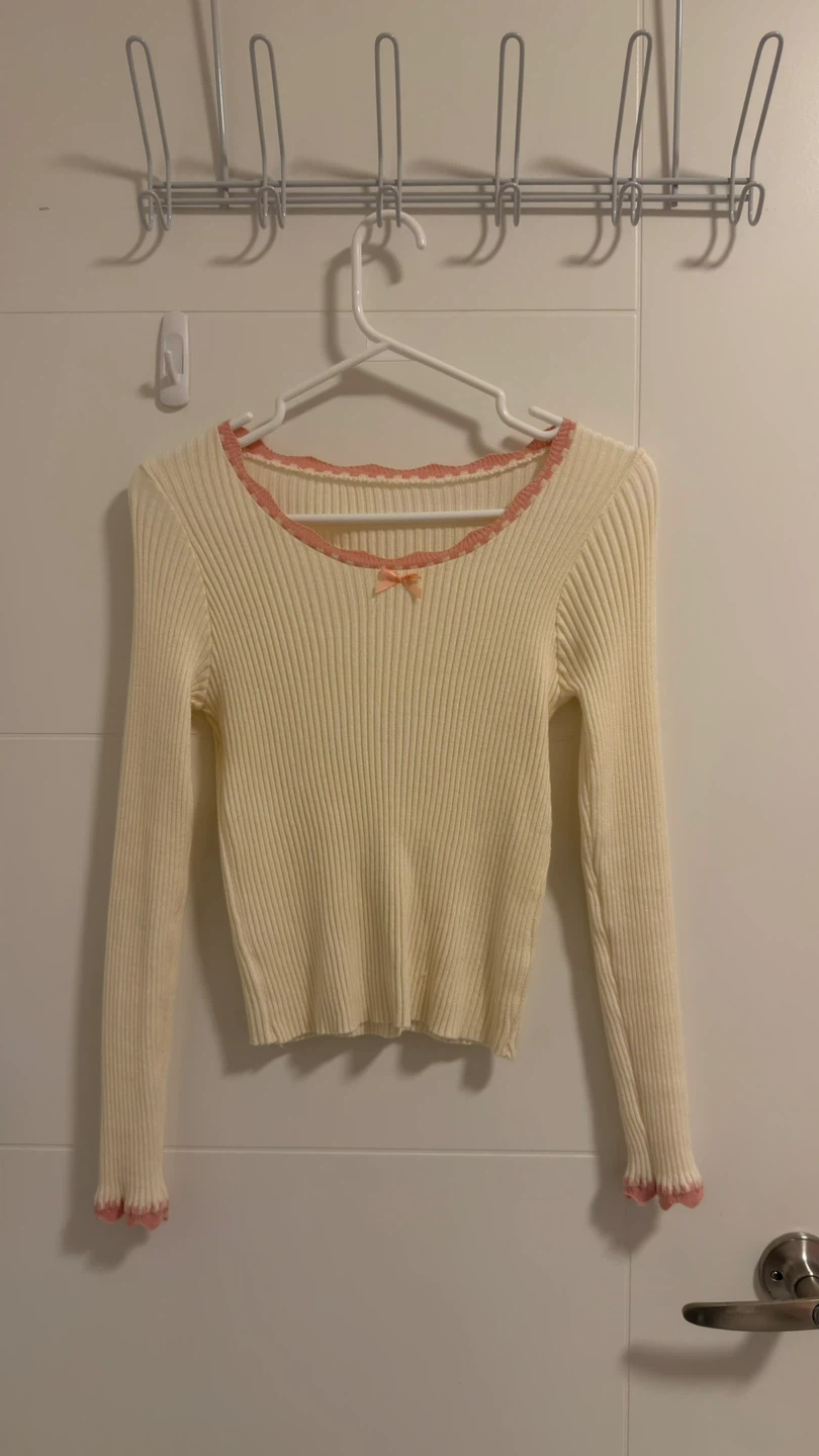 Cream Ribbed Knit Long Sleeve Top - photo 2