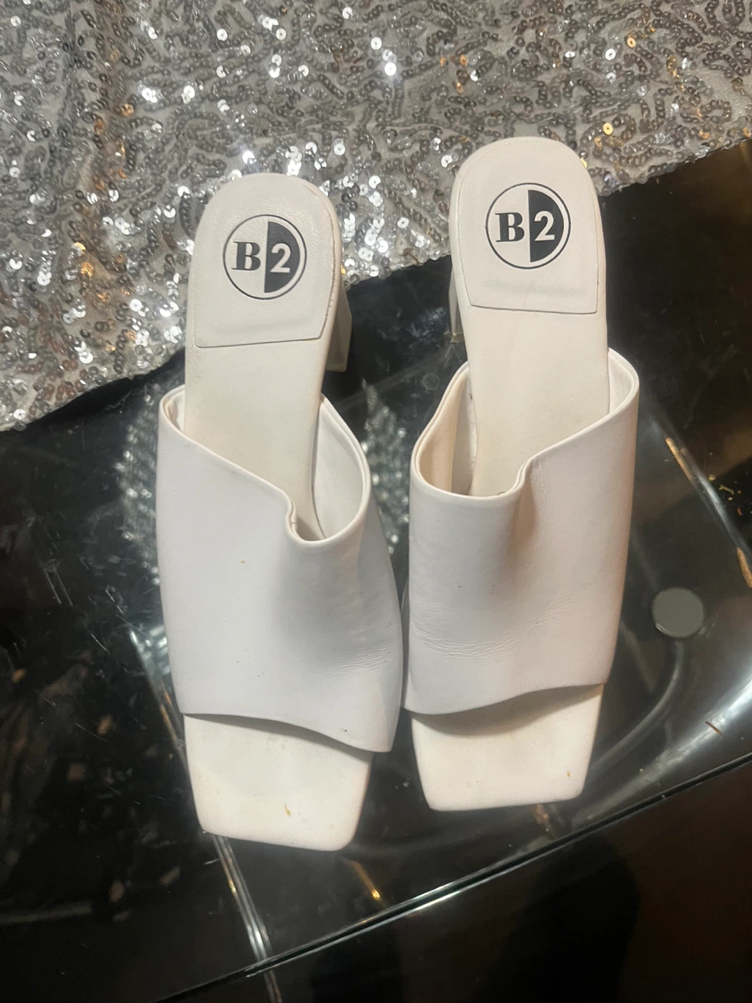 B2 White Heeled Mules size 8.5