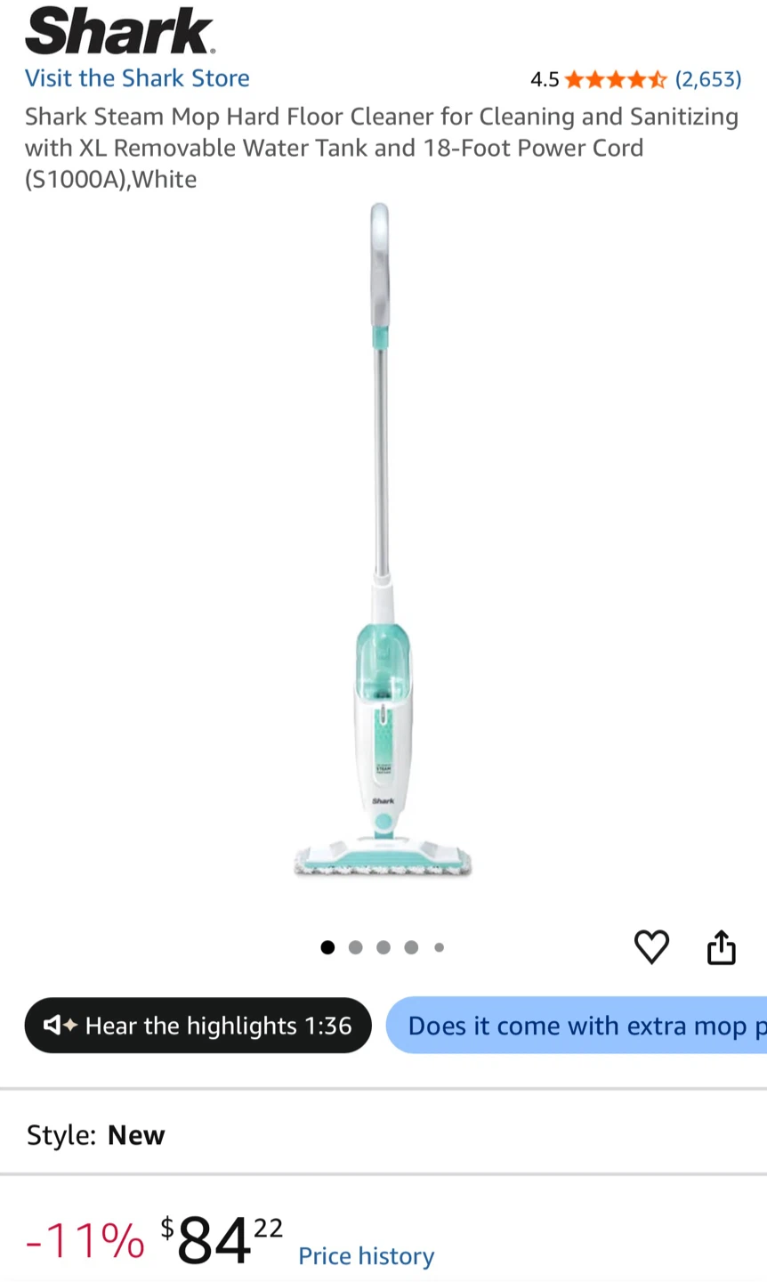 Shark Steam Mop Hard Floor Cleaner S1000A