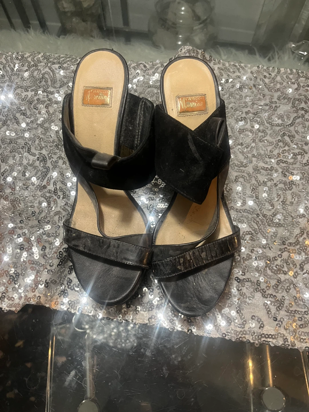 Guess Marciano Black Wedge Sandals size 8