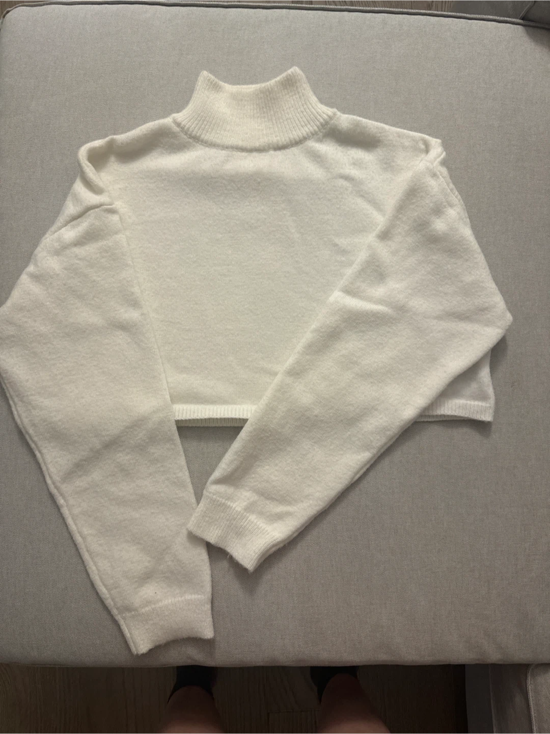 White Mock Neck Cropped Sweater