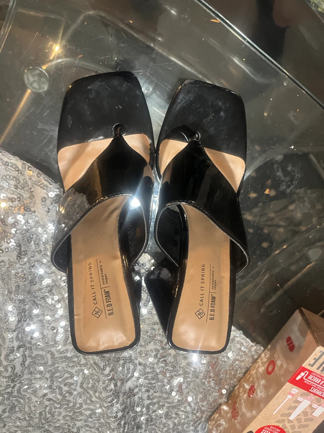 Call It Spring Black Vegan Heeled Sandals size 7