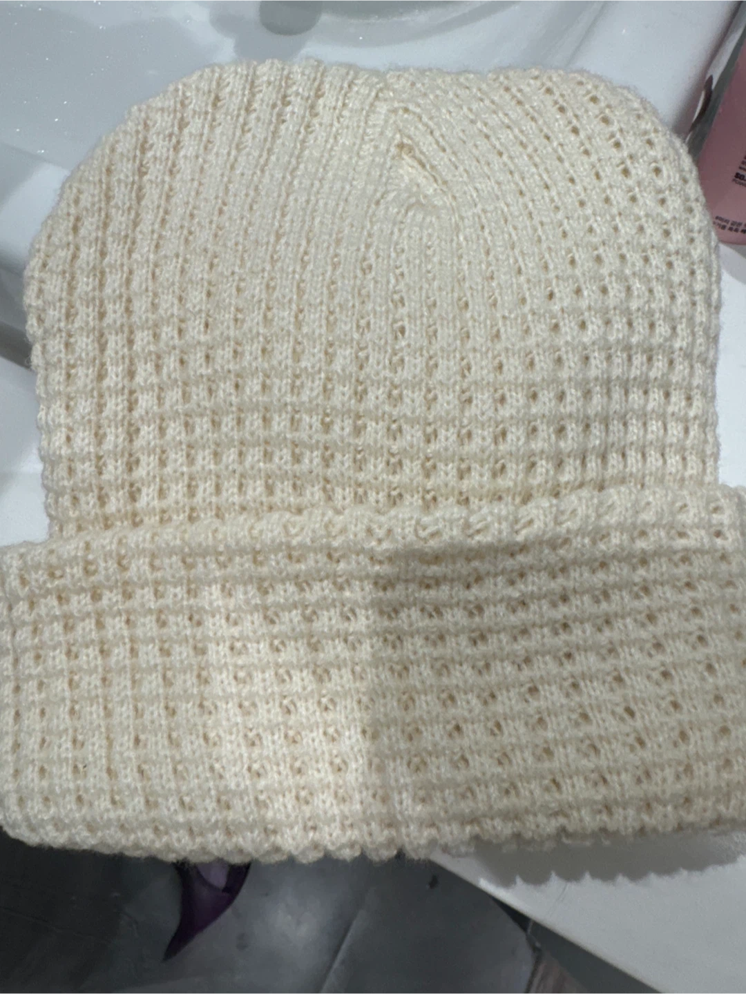 Cream Waffle Knit Beanie