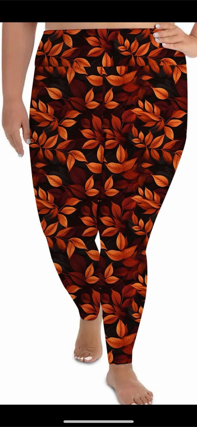 Plus size autumn leaf print leggings