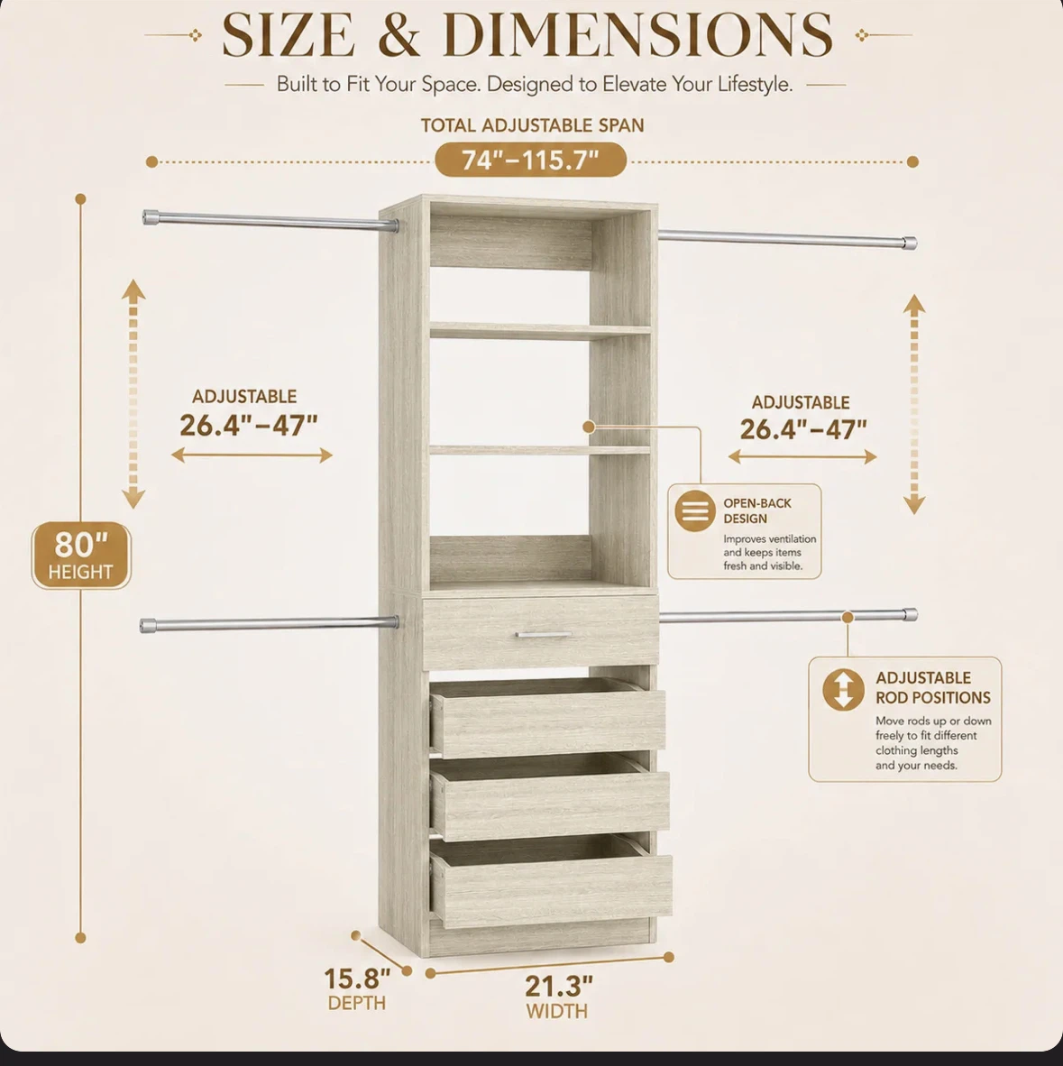 Adjustable Closet Organizer with 4 Drawers