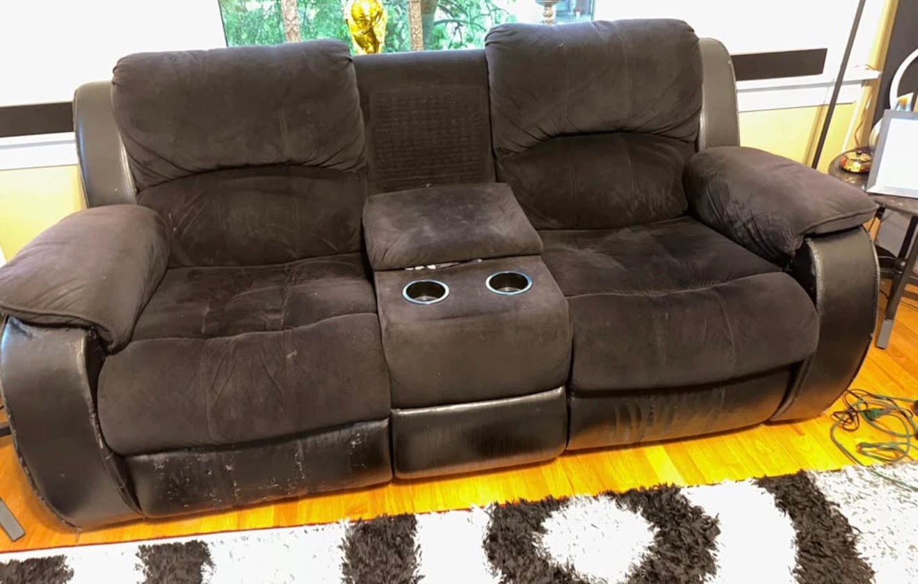 Black Reclining Sofa with Center Console - photo 3
